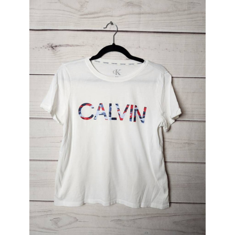 Calvin Klein‎ Womens T-Shirt White Short Sleeve Jewel Neck Pullover S